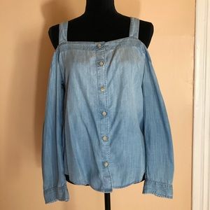 Cold shoulder denim shirt. NWOT